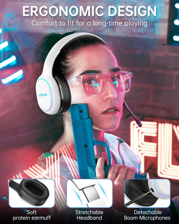 Kofire UG05 Wireless Gaming Headset, Bluetooth Gaming Headphones- White - Image 7